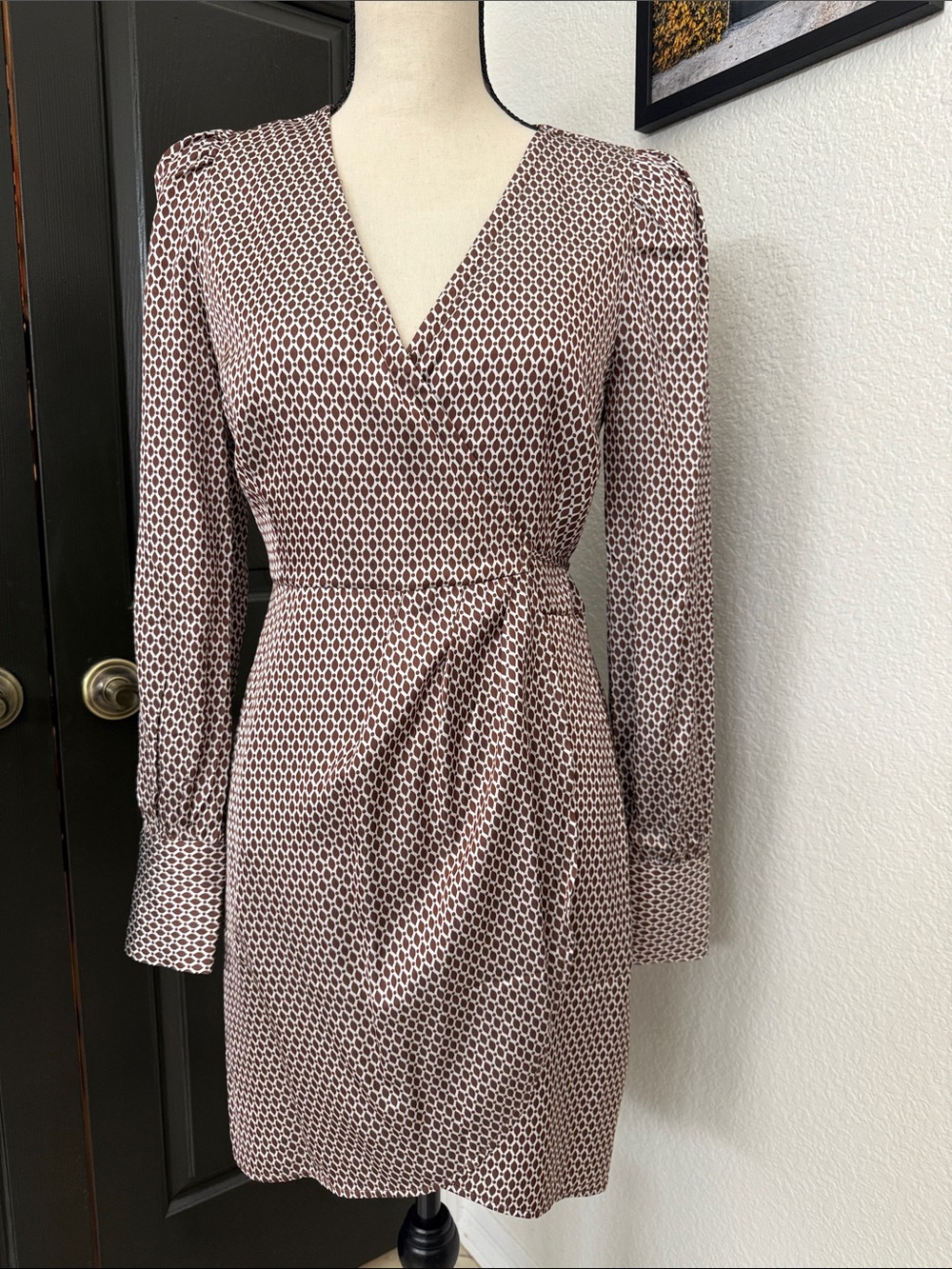 Abercrombie & Fitch Brown Geo Print Long Sleeve Wrap Dress